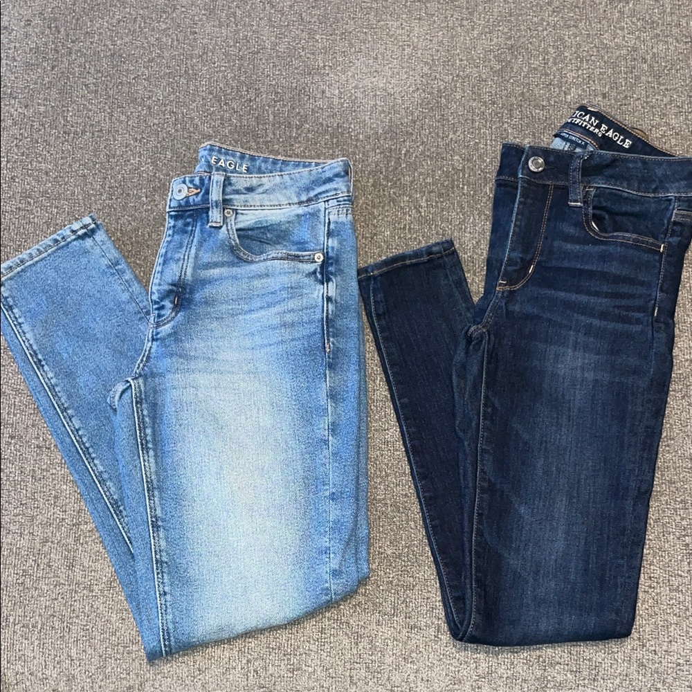 American Eagle Outfitters High Rise Jeans - Light Blue and Dark Blue